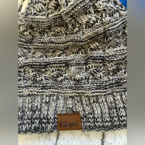 Grace Kids' Knit Beanie Trio - Gray, Blue, Black - Picture 2 of 4